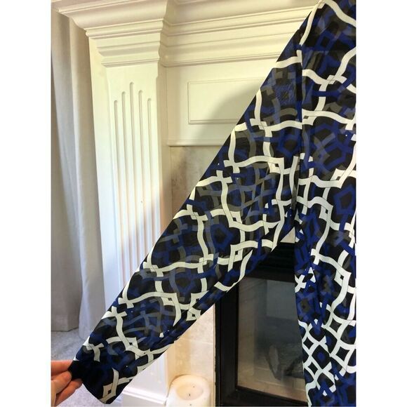 INC International Concepts Women’s Blue White and Black Design Long Sleeve Sheer - Picture 4 of 5